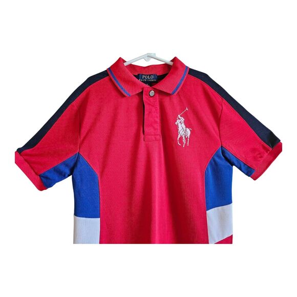POLO RALPH LAUREN Boy's M 10 12 Shirt Large Pony Logo Snaps Short Sleeve Red 32" - Picture 2 of 8